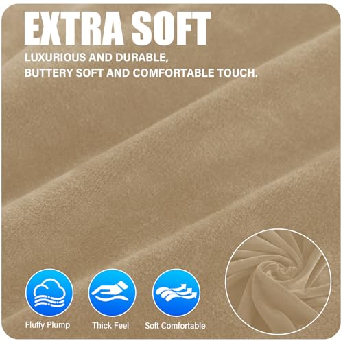 Miniatura 4 de Cycmaco Terciopelo Funda Cabecero Cama, Protector De Cabecero De Cama A Prueba De Polvo, Desenfundable, Universales, Elástico, Tejido Suave, Decoración Del Dormitorio 150cm, Camello
