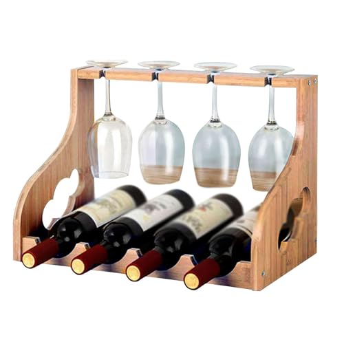 Soporte de vino de madera para 4 botellas y copas miniatura 1