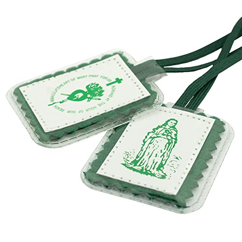 VILLAGE GIFT IMPORTERS Assorted Economy Scapulars | 100% Cloth Wool | 14 Different Scapular Necklaces | Affordable and Authentic | Christian Jewelry (Economy Green Scapular)2