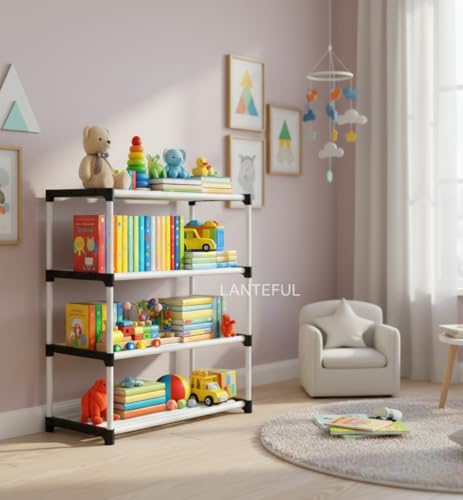 Image of Book Self - 4 Cases Portable Book Shelf, Kids Books Racks for Home Plastic, Bookshelf for Home, Book Shelves, 4-Tier Book Stand, Organizer, Rack for Study Room /Library, Storage Organizer Bookcases