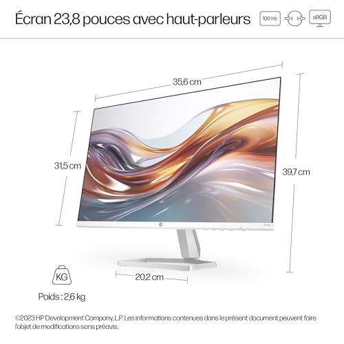 HP 524sa Écran 23.8" 100Hz 5ms Full HD IPS avec Haut-parleurs intégrés (1920 x 1080 Pixels, antireflet, 300 nits, écran inclinable) Noir