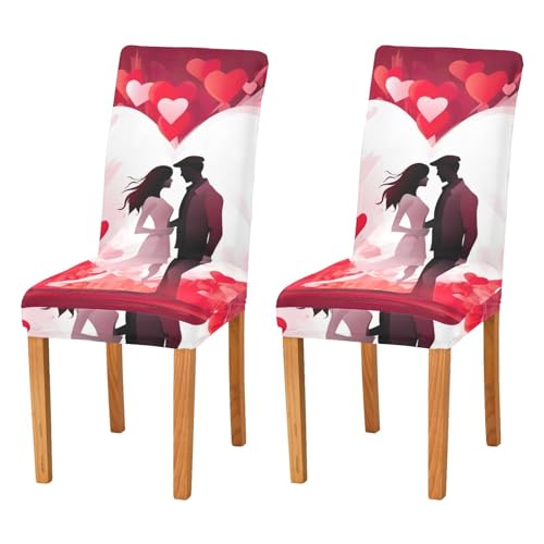 JUMBEAR Coppie coprisedie per San Valentino, per sala da pranzo, 4 pezzi, elasticizzato, rimovibile, lavabile, coprisedia decorativo