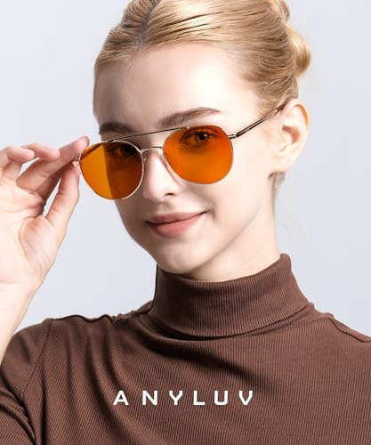 Image of ANYLUV Blue Light Glasses for Men, Circular Frame Single Brow Bridge Design Campus Style Glasses Anti Eyestrain for Screen