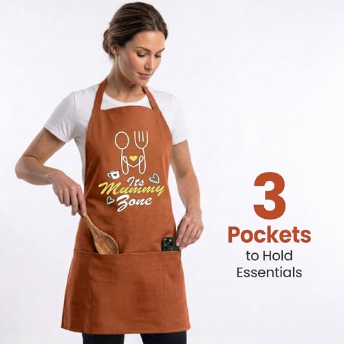 Image of Yellow Weaves Cotton Canvas Printed Kitchen Apron with Large Pockets, Cooking Apron for Men & Women, Durable Chef Apron for Cooking, Barista, Restaurant, Cafe Kitchen Apron