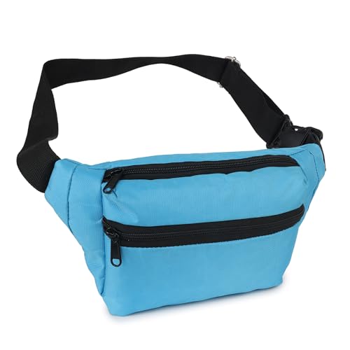 Image of Waist Bag for Man Woman - Anti Theft, Waterproof Zippers and Back Pocket - Large Travel Waist Pouch, Fanny Pack, Belt & Hip Bag for Men, Women for Hiking, Passport, Gym (Black) (Turquoise)