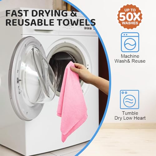 Image of HASTHIP Microfiber Cleaning Cloth Roll, 15 Count, 25x60cm, Pink, Pre-Cut