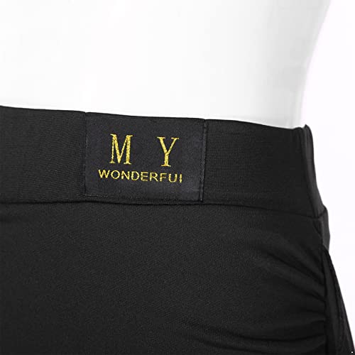 Feeshow Women Latin Dance Skirts Side Ruched Plain Mini Skirts Elastic High Waist Ruffle Skirts Black Large #TOP5