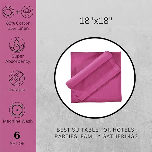 Image of FINGERCRAFT Table Napkins 18x18 Inches Set of 6 Cotton Linen Blend Fabric Dinner Cloth Napkins Washable and Reusable, Good Absorbency for Home, Parties, Hotels (Magenta)