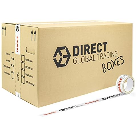 5 Strong Extra Long Large Cardboard Storage Packing Moving House Boxes Double Walled with Room List 66 Metre Fragile Tape 76cm x 36.5cm x 38cm Cover