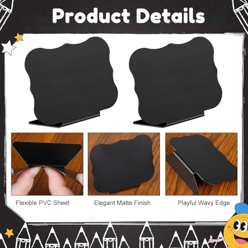 Image of Climberty 10 Pcs Mini Chalkboard Signs 10x7.6cm Wavy Edge Erasable Message Boards with 2 Markers for Table Decor Food Labels Buffet Display Party Name Tags