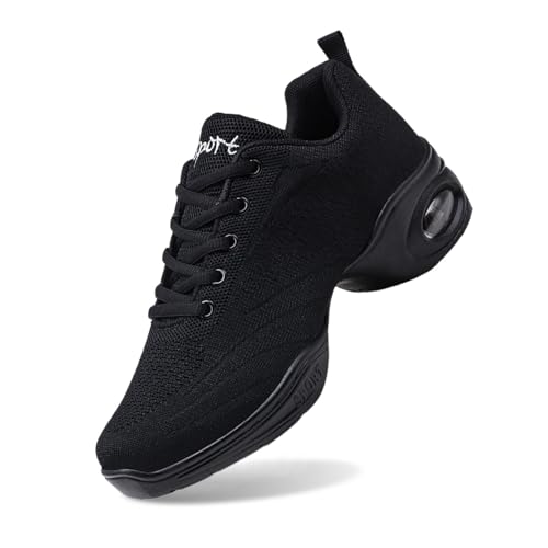 Deportivas Mujer - Zapatillas Deportivas De Jazz para Mujer Deportivas De Baile con Cordones Y Amortiguación De Aire (Black 36)
