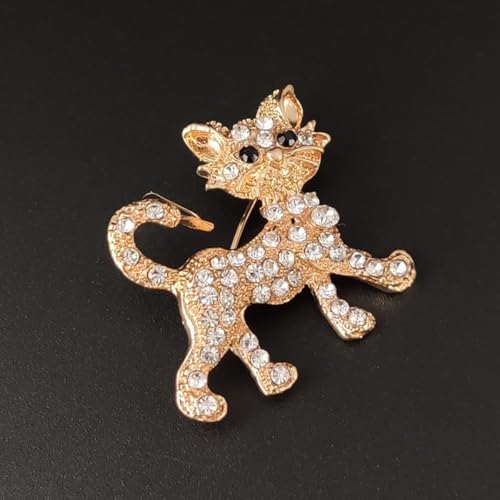 Image of Rhinestone Cat Brooch Pin Gold Silvery Sparkle Crystal Brooch Cute Clothing Hat Bag Skirt Accessories for Women