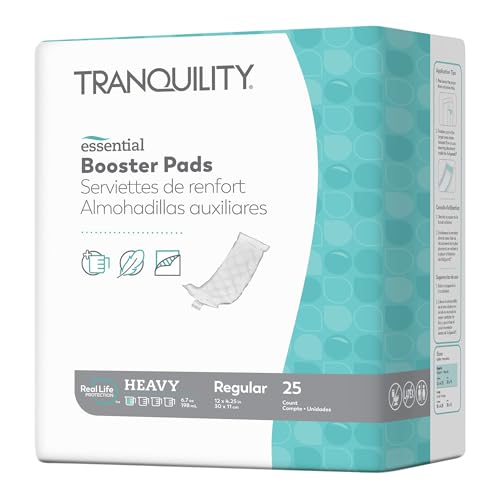 Tranquility Essential Booster Pads Heavy Absorbency Flow-Through Incontinence Pad Adhesive Strip Soft Flexible Design 12x4.25 200 Ct Case