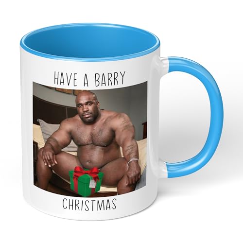 Print Maniacs Barry Wood Mug Christmas 11oz Gift Secret Santa Stocking Women Girls Her Hot Coffee Tea Xmas Present Adult Joke Funny Rude Naughty Present Mug (Blue Fill)