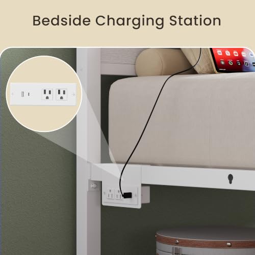 Image of LIKIMIO Twin XL Bed Frames with 2 Storage Drawers, Lights, Charging Station