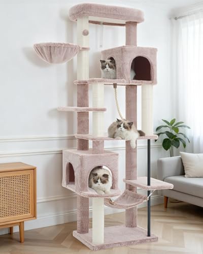 Image of Gitelsnour Cat Tree, Cat Tower with Sturdy Steel Tube, Large Perch GCT024MU | 70.5'' Cat Furniture with Scratching Post, Hammock, Basket and Big Platform for Indoor Cats Large Adult, Mushroom