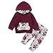 Produktbild Borlai Baby Mädchen Jungen Kleidung Set Baby Trainingsanzug Mode Kapuzenpullover Hoodie und Hosen, Weinrot, 0-3 Monate