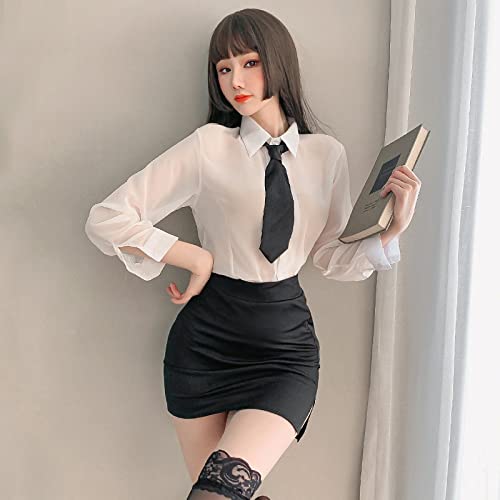 Professeur Jeu Rôle Kawaii Porno Cosplay Secrétaire Costume Sexuel Uniforme Sexy Costumes Femmes Femme Chambre Adulte Voir À Travers La Tenue Cadeau du Nouvel an Noël, Secrétaire Se Taille Unique Cover