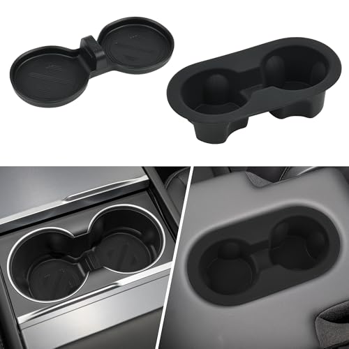 frani Cup Holder Set (2-Piece) Compatible with Tesla Model Y 2021-2026 & Juniper Refresh - Premium Silicone Inserts for Center Console & Rear Seats Black