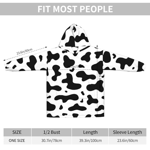 Sweat à capuche couverture vache en flanelle unisexe à poches