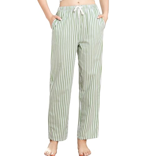 U2SKIIN Womens Striped 100% Cotton Pajama Pants, Soft Lounge Pj Bottoms with Pockets Lightweight