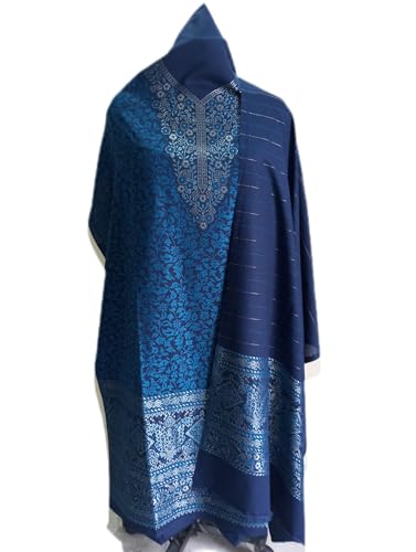 Image of Womens designer woolen suit for women with salwar and kashmiri shawl winter wear kani unstitched fabric set, stylish kurta pant set woollen dress material for women by pure pashmina wooltex