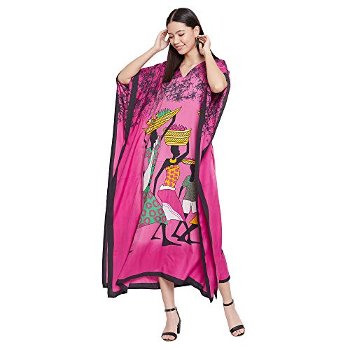 Image of Oussum Women Plus Size Kaftan Kimono Loose Maxi summer dresses for women Beach 3 /4 Sleeve Casual lounge dress Boho