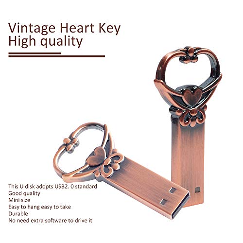 Image of 32GB USB Drive Love Shaped 2.0 Key Flash Drive, Metal Zip Drive Retro Gift for Family,Kids,Friends,Students Thumb Drive, Jump Drive