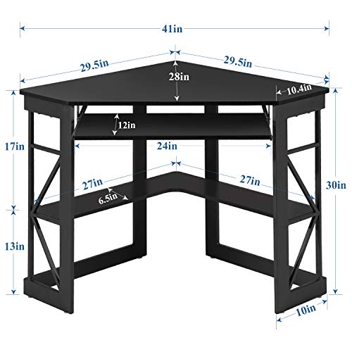 VECELO Corner Computer Desk 41 x 30 inches with Smooth Keyboard & Storage Shelves for Home Office Workstation, Black by VECELO - Image 7