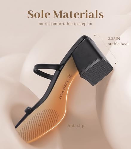 Image of Leevar Square Toe Heeled Sandals for Women - Women's Low Block Heels Sandals - 2.25IN Open Toe Ankle Strap Chunky Heels - Slip on Heeled Sandal Mule- Nude Black Strappy Heels for Party Wedding Dress Shoes
