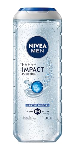 NIVEA MEN Pure Impact 3in1 Shower Gel Cleans Body Face and Hair with Purifying Particles Deep Cleansing for a Fresh Feeling for All Skin Types 500ml