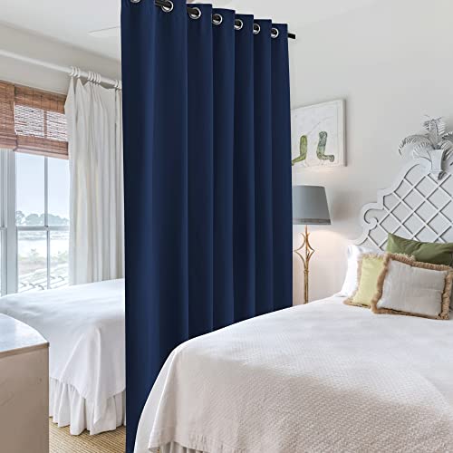Image of RYB HOME Room Divider Curtains, Solid Heavy Duty Blackout Drapes Soundproof Large Window Treatment for Bedroom Dining Hall Shared Area, W 150 x L 108 inches, Navy Blue, 1 Panel