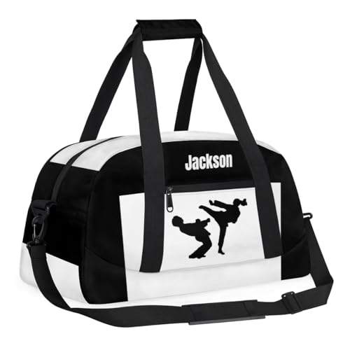 Personalized Custom Kids Duffel Bags for Boys Teen Girls, Customized Sports Gym Bag Travel Duffle Bag, Overnight Weekender Sleepover Bag, Martial Arts Taekwondo White Section 433
