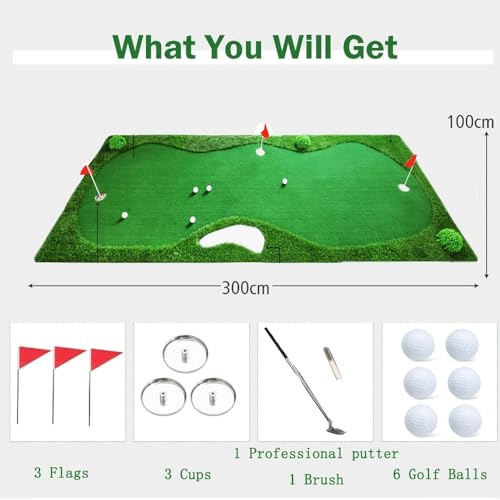 Mata golfowa do ćwiczeń wewnątrz i na zewnątrz, przenośna zielona podkładka treningowa z kubkami, flagami i szczotką do poprawy umiejętności, idealna do użytku na podwórku i w biurze