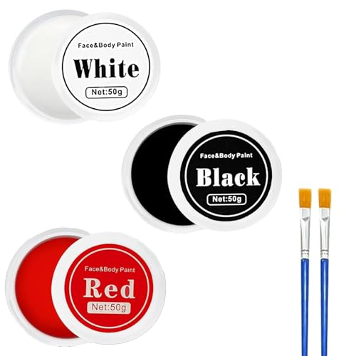 Axvxby 3-farbiges Schminkset, 150 g, schwarz, weiß, rot, mit Pinseln, hohe Deckkraft, Gesichtsbemalung