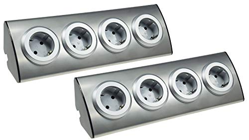 ChiliTec Steckdosenblock 4-Fach Küchensteckdose mit 4 Schutzkontakt-Steckdosen 230V - Edelstahl Unterbausteckdose mit erhöhtem Berührungsschutz 2 Stück