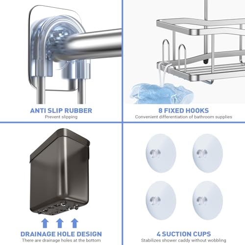 Image of Aitatty Hanging Shower Caddy Bathroom Organizer: Rustproof Shower Shelf Racks Over Shower Head - No Drilling Inside Bath Shower Rack Shelves Over Showerhead for Shampoo with Soap Holder Chrome
