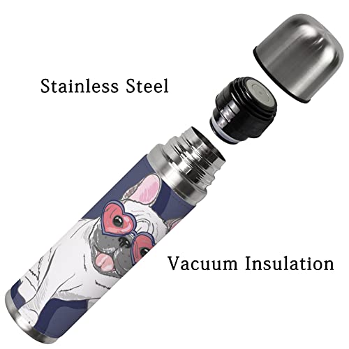 Colourlife Insulated Mug Stainless Steel Water Bottle Bulldog Wear Heart Sunglasses Vacuum Cup Travel Mug For Travel #TOP3