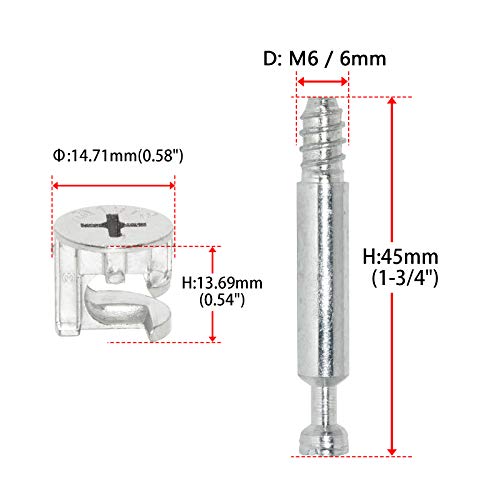 Flyshop 10 Sets Self-Tapping Furniture Cabinet Connector Connecting Fittings, 15 X 14Mm Cam Lock With M6 Thread 45Mm Length Dowel #TOP1