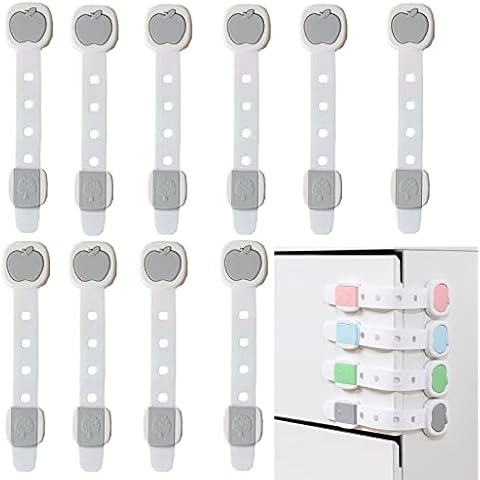 Child Safety Cabinet Locks, 10 Pack Cupboard Locks for Children, Kitchen Cupboards with Length Adjustable Strap to Baby Proof - Cabinets, Drawers, Fridge, Closet Doors (Grey) Cover
