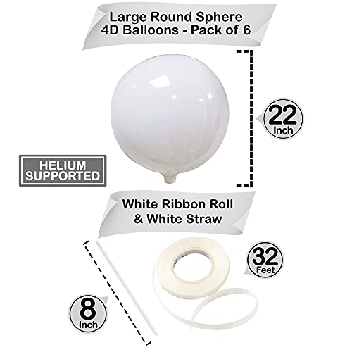 Image of KatchOn, Round White Foil Balloons - 22 Inch, Pack of 6 | 4D Mylar White Balloons for Party Decorations | Metallic Balloon for Birthday, Anniversary, Bridal Shower, Baby Shower Decorations