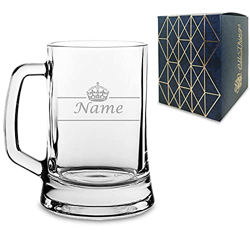 Personalised Engraved Novelty Beer Mug with Name with Crown Design, Gift Boxed, Perfect for Any Occasion