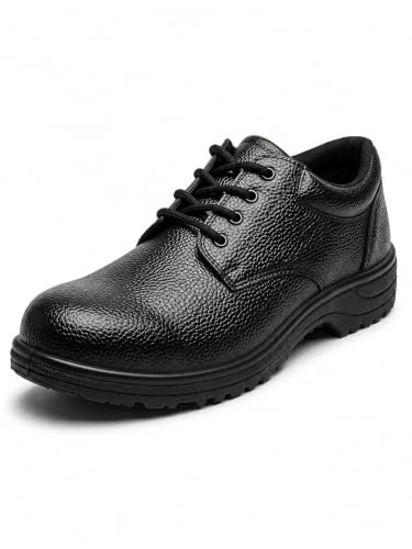 Image of Shyam Steel Men's Steel Toe Safety Shoes | Heavy Duty Resin Synthetic Leather Industrial Work Boots | Anti-Slip, Puncture Resistant PVC Sole Protective Footwear for Construction & Factory (Black)