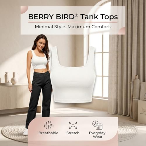 Image of BERRY BIRD Women's Knitted Sleeveless Solid Square Neck Tank Tops