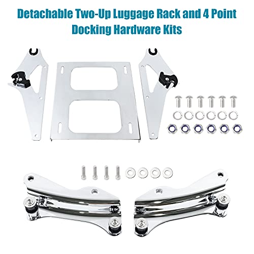 Aufer Detachable Chrome Two Up Luggage Rack Mounting Bracket W/4 Point Docking Hardware Kits And Laser Cut Inner Base Reinforcement Metal Plate Compatible With For Touring 2014-2020 #TOP6