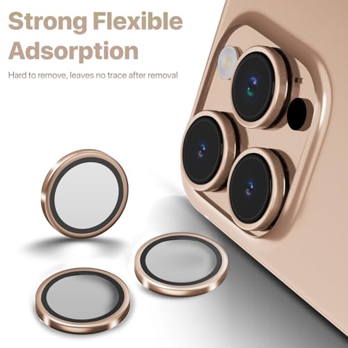 Image of GRIPP 3in1 Focal Camera Lens Protector for iPhone 16 Pro, iPhone 16 Pro Max / 17 Pro / 17 Pro Max / 15 Pro / 15 Pro Max, Aluminium Alloy Ring, Ultra-Clear HD Glass, Easy Install - Gold