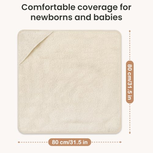 Image of 100% Organic Cotton Woven Hooded Baby Towels Absorbent 31x31 in | Oeko-TEX Certified, Bath & Hooded Towels, Baby Bath Towels, Hooded Towels For Kids, Ivory, Unisex Design, Soft plush feel