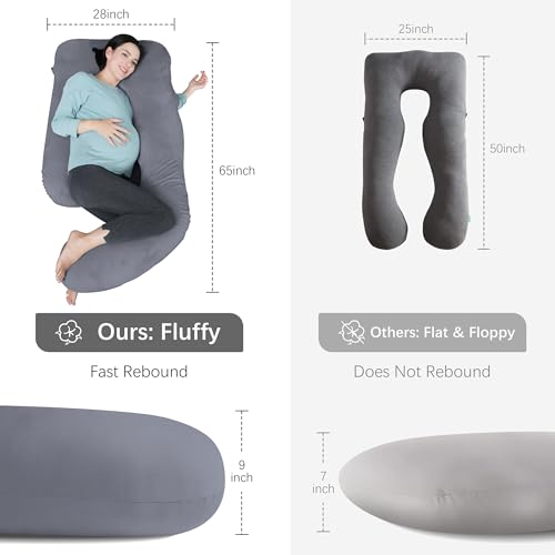 Image of MOON PARK Pregnancy Pillows for Sleeping - U Shaped Full Body Maternity Pillow with Removable Cover - Support for Back, Legs, Belly, HIPS - 65 Inch - Dark Grey