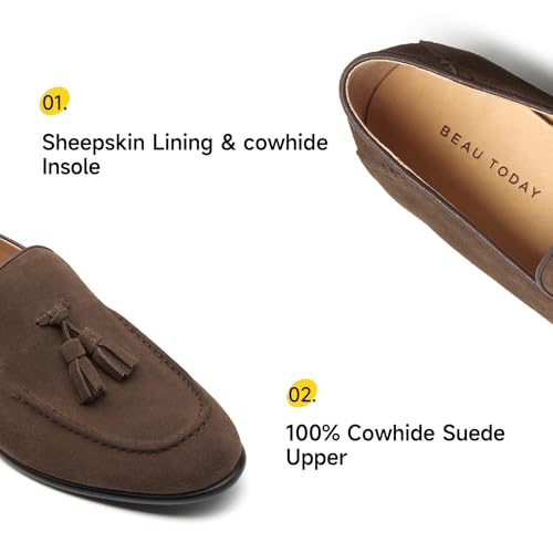 BEAU TODAY Loafers for Men, Genuine Leather Suede Loafers, Lightweight Slip-on Mens Flat Moccasins, Casual Men's Penny Loafers Driving Shoes3