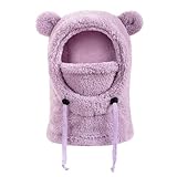Kids Winter Fleece Hats Children's Balaclava Ski Mask Windproof Warm Adjustable with Fleece Lining Hat for Boys Girls Purple